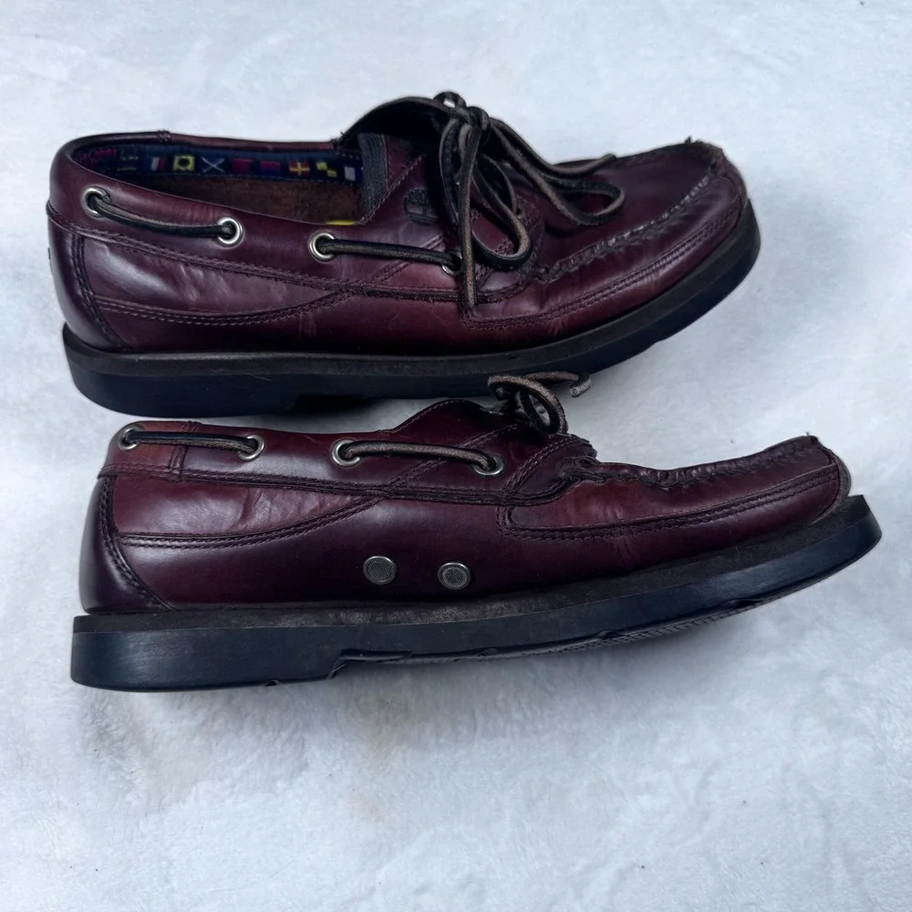 Timberland Boat Shoes Mens Size‎ 10 Burgundy Leather 2-Eye Deck Moc Gripstick